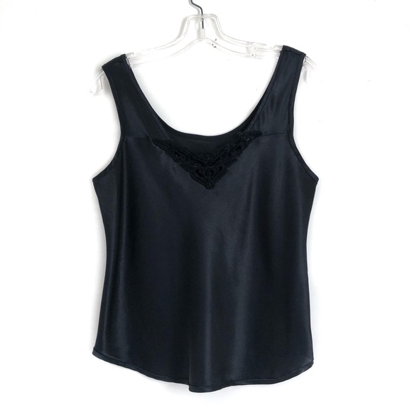 Vintage Black Satin Embroidered Lingerie Tank Top - Picture 1 of 3